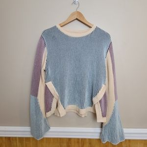 Colorblock Bell Sleeve Sweater Linen Blend